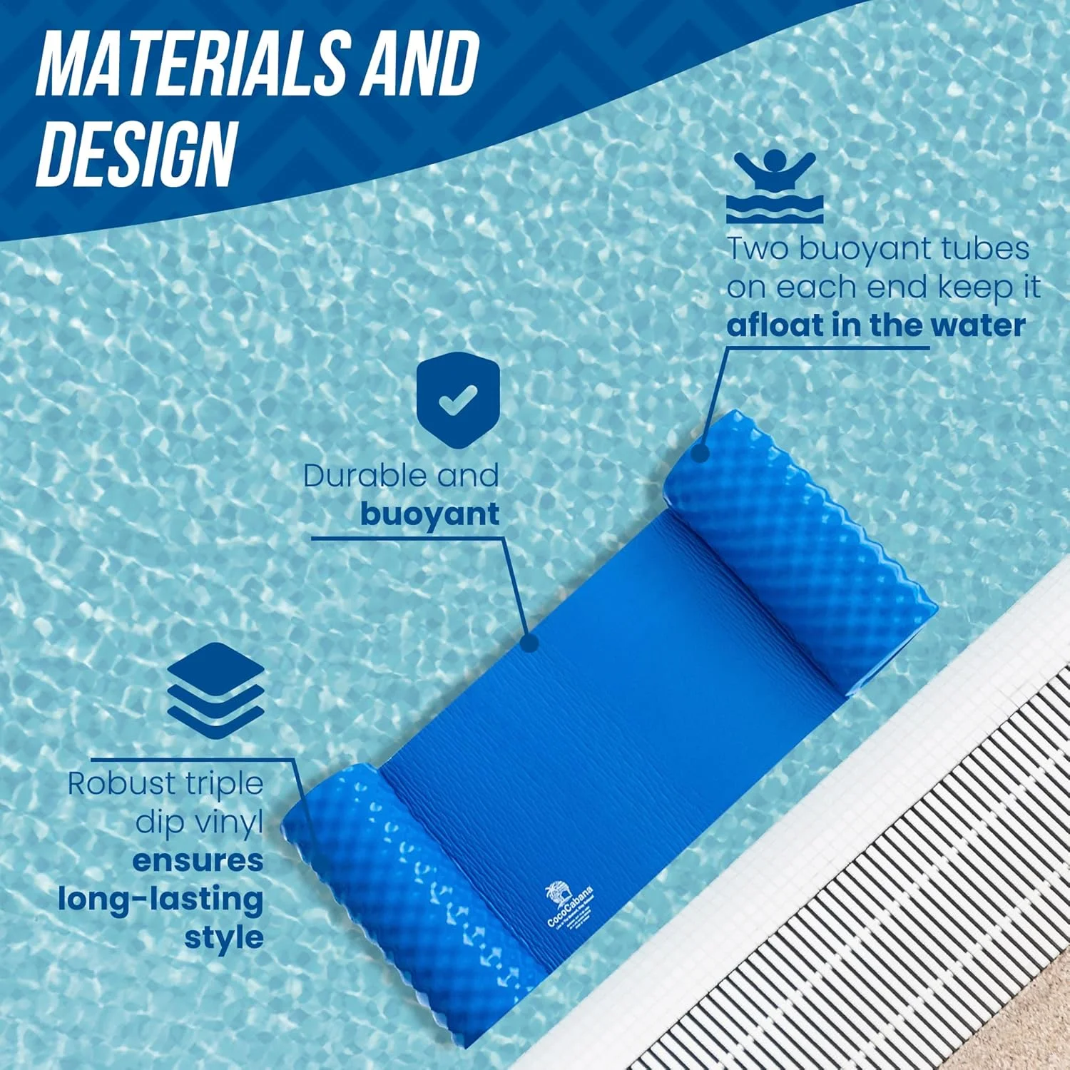 Close-up of the Cococabana water hammock's vinyl-coated foam construction