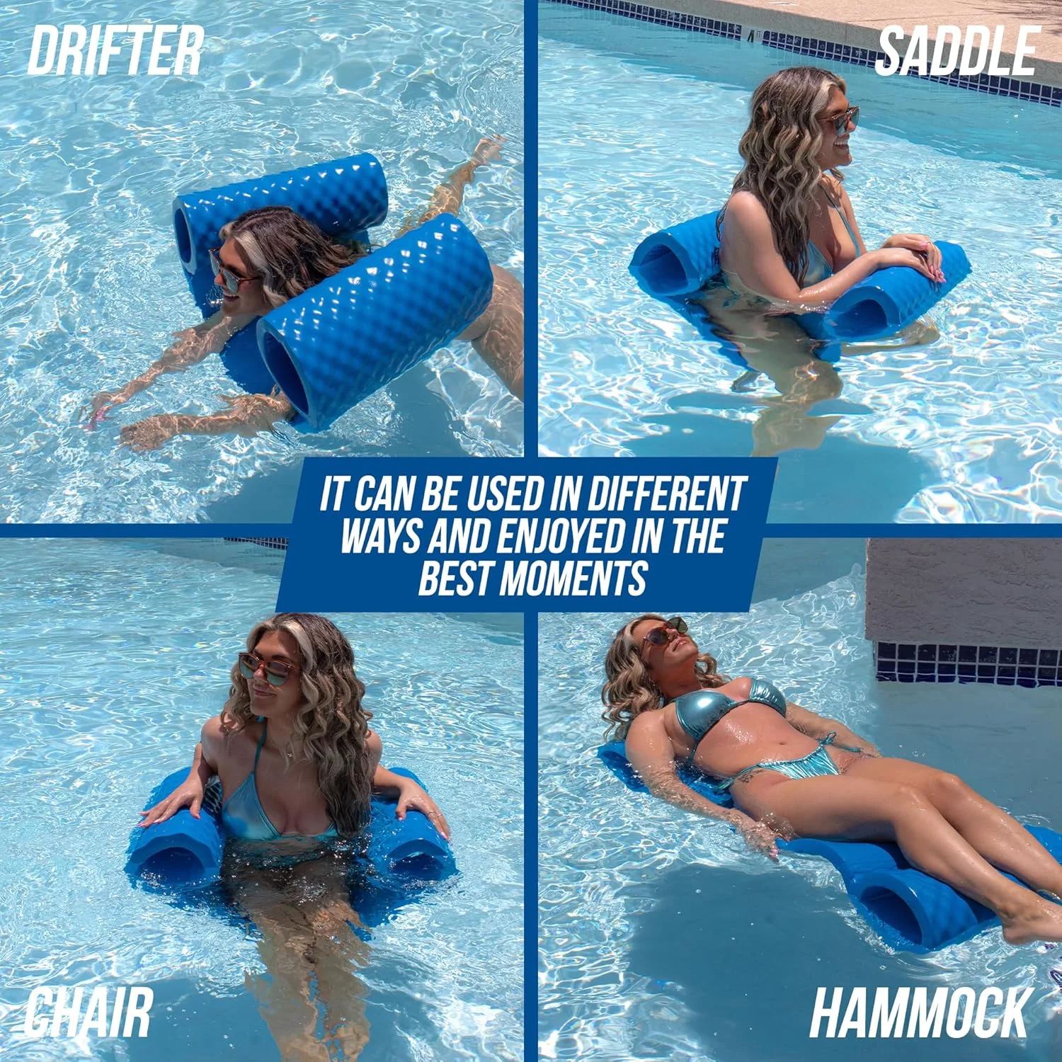 Cococabana 4-in-1 water hammock float in use, showing the rolled-end and flexible-center design