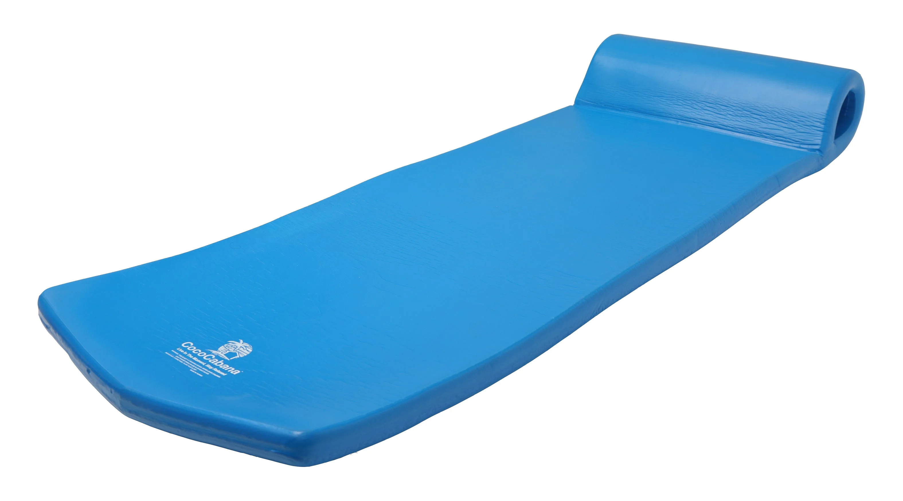 Cococabana pacific blue foam pool float showing thick closed-cell foam construction and vinyl coating